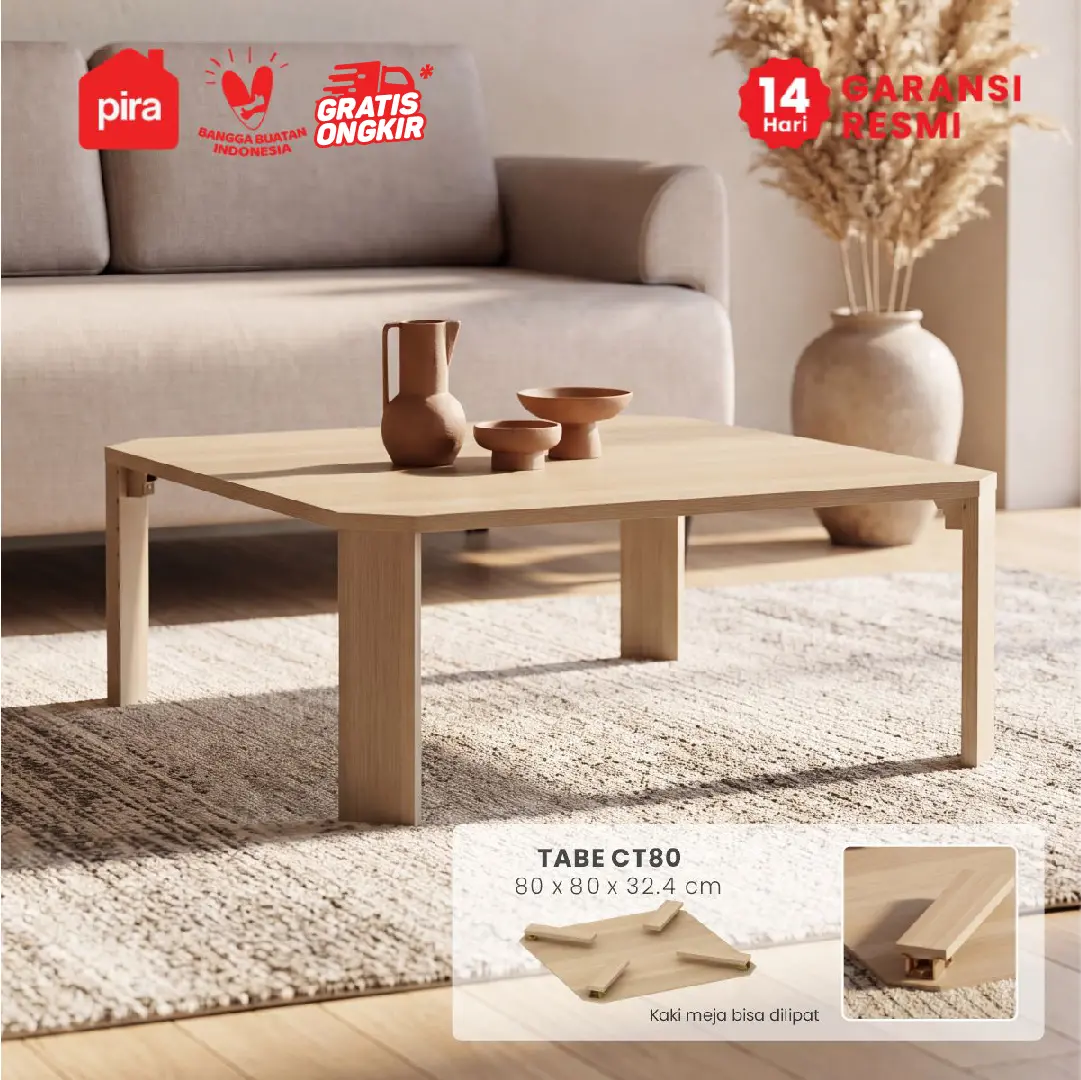 PIRA - TABE CT80 MEJA TAMU / MEJA MAKAN LIPAT LESEHAN / MEJA BELAJAR LIPAT LESEHAN warna PRO OAK - PIRA - foto 1
