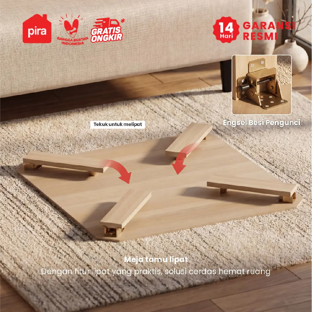 PIRA - TABE CT80 MEJA TAMU / MEJA MAKAN LIPAT LESEHAN / MEJA BELAJAR LIPAT LESEHAN warna PRO OAK - PIRA - foto 3