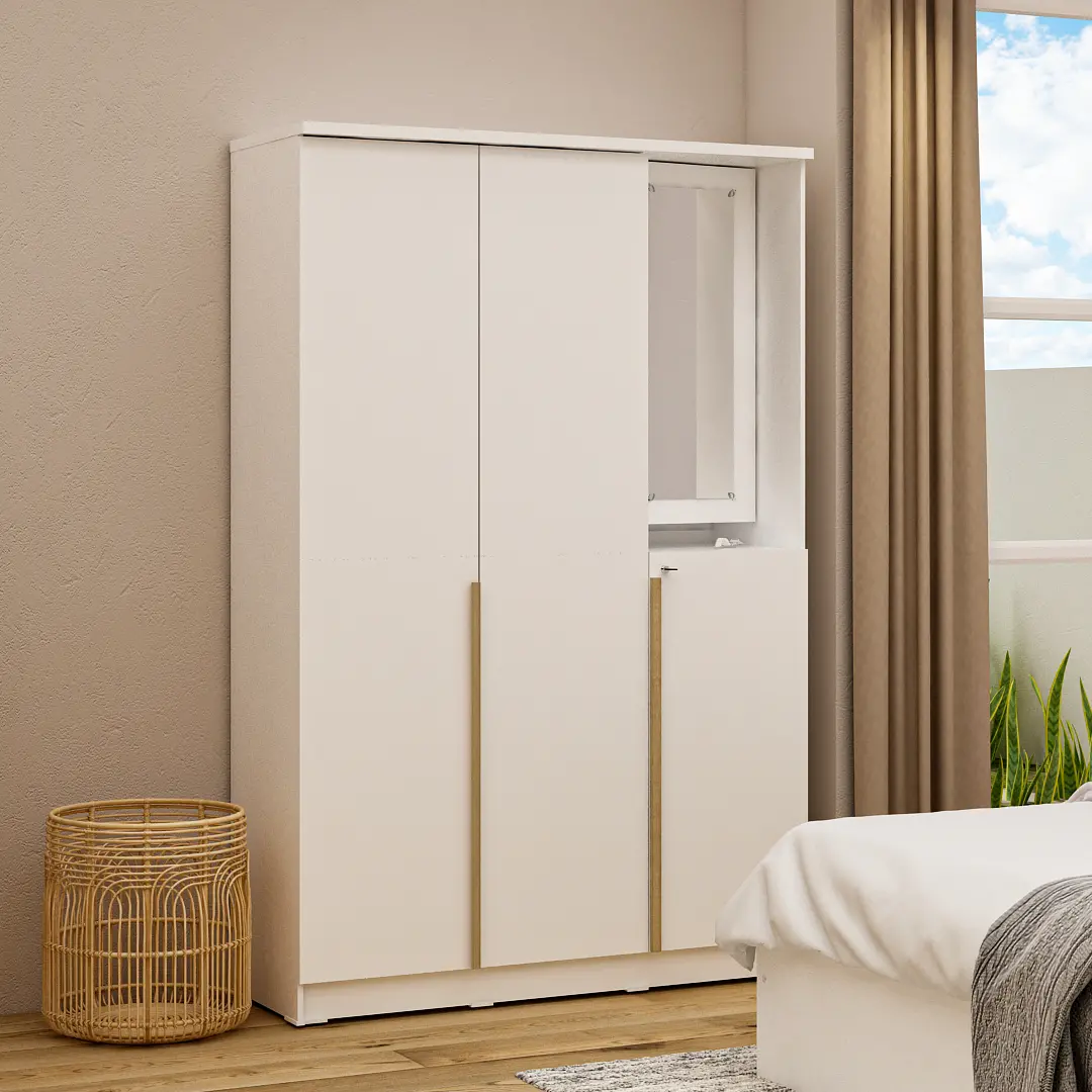 PIRA METROPOLIS - YONA WDD 3 LEMARI PAKAIAN 3 PINTU DENGAN KACA RIAS warna WHITE - YELLOW OAK - PIRA METROPOLIS - foto 3