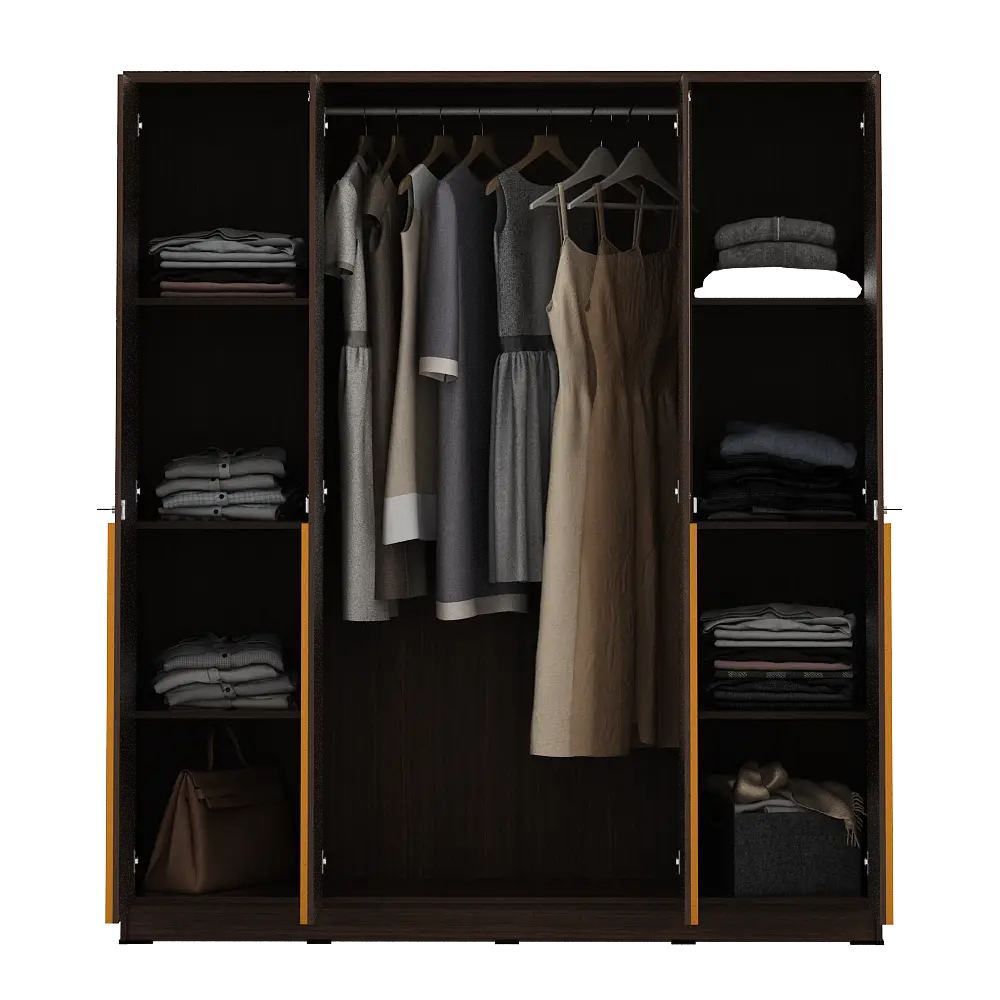 PIRA METROPOLIS - YONA 4P LEMARI PAKAIAN 4 PINTU warna AMERICAN WALNUT - GOLD HAIRLINE - PIRA METROPOLIS - foto 8