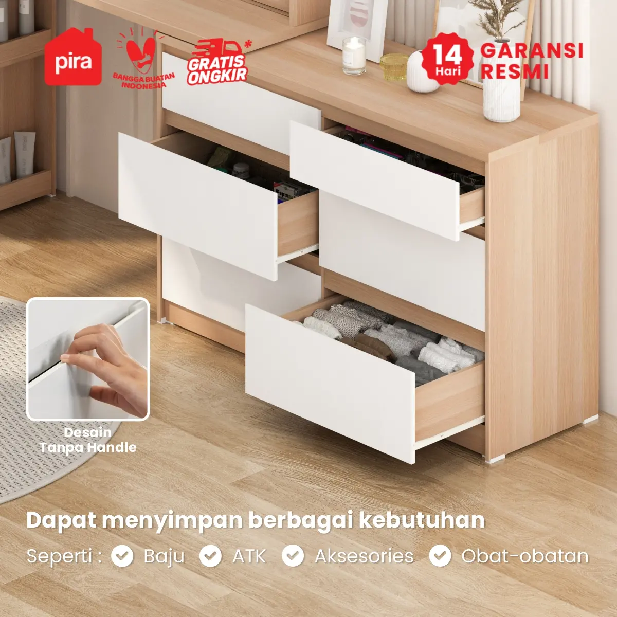 PIRA METROPOLIS -  LENIA CHDS3+3 LEMARI LACI / MEJA RIAS / LEMARI SUSUN DENGAN MEJA RIAS warna PRO OAK - WHITE - PIRA METROPOLIS - foto 6