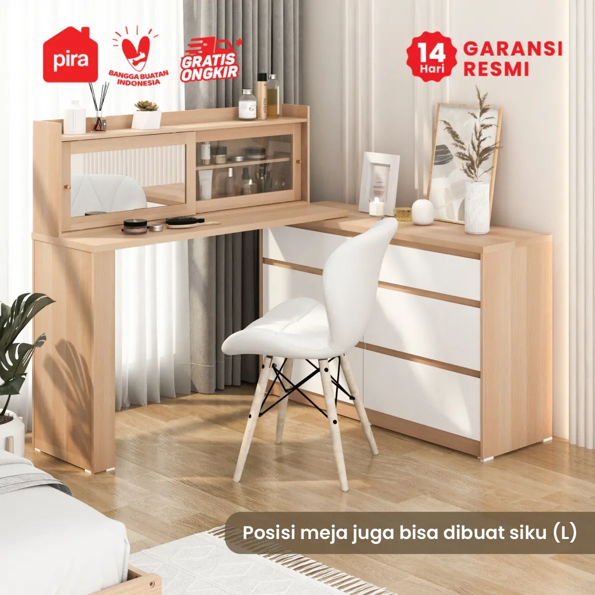 PIRA METROPOLIS -  LENIA CHDS3+3 LEMARI LACI / MEJA RIAS / LEMARI SUSUN DENGAN MEJA RIAS warna PRO OAK - WHITE - PIRA METROPOLIS - foto 7