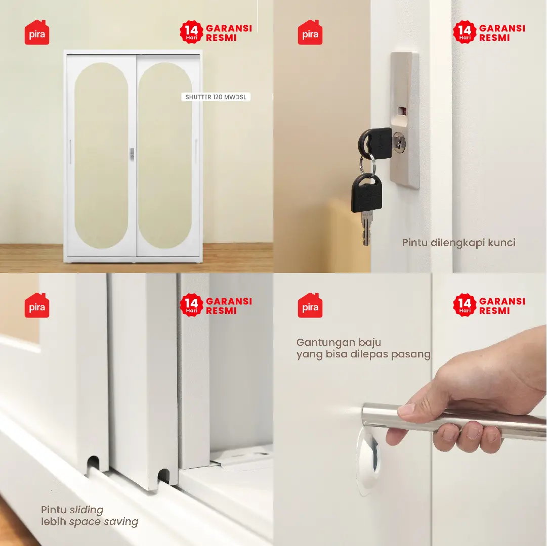 PIRA - OVELO 120 MWDSL LEMARI PAKAIAN BESI SLIDING / PINTU GESER DENGAN CERMIN OVAL DAN RAK ADJUSTABLE warna WHITE - PIRA - foto 8