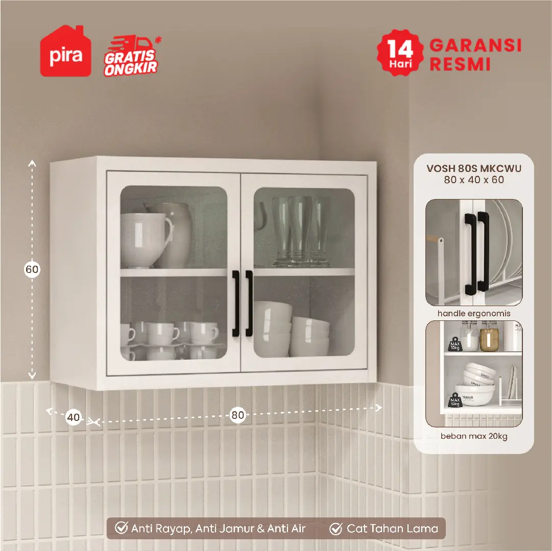 PIRA - VOSH 80S MKCWU KITCHEN SET / RAK DAPUR BESI / LEMARI DAPUR BESI / RAK DAPUR warna WHITE - PIRA - foto 1
