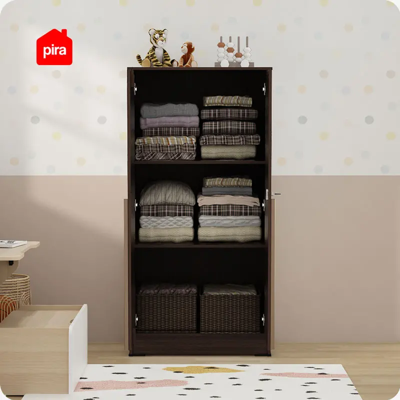 PIRA METROPOLIS - YONA BLS60 LEMARI PAKAIAN MEDIUM 2 PINTU FULL RAK warna AMERICAN WALNUT - GOLD HAIRLINE - PIRA METROPOLIS - foto 3