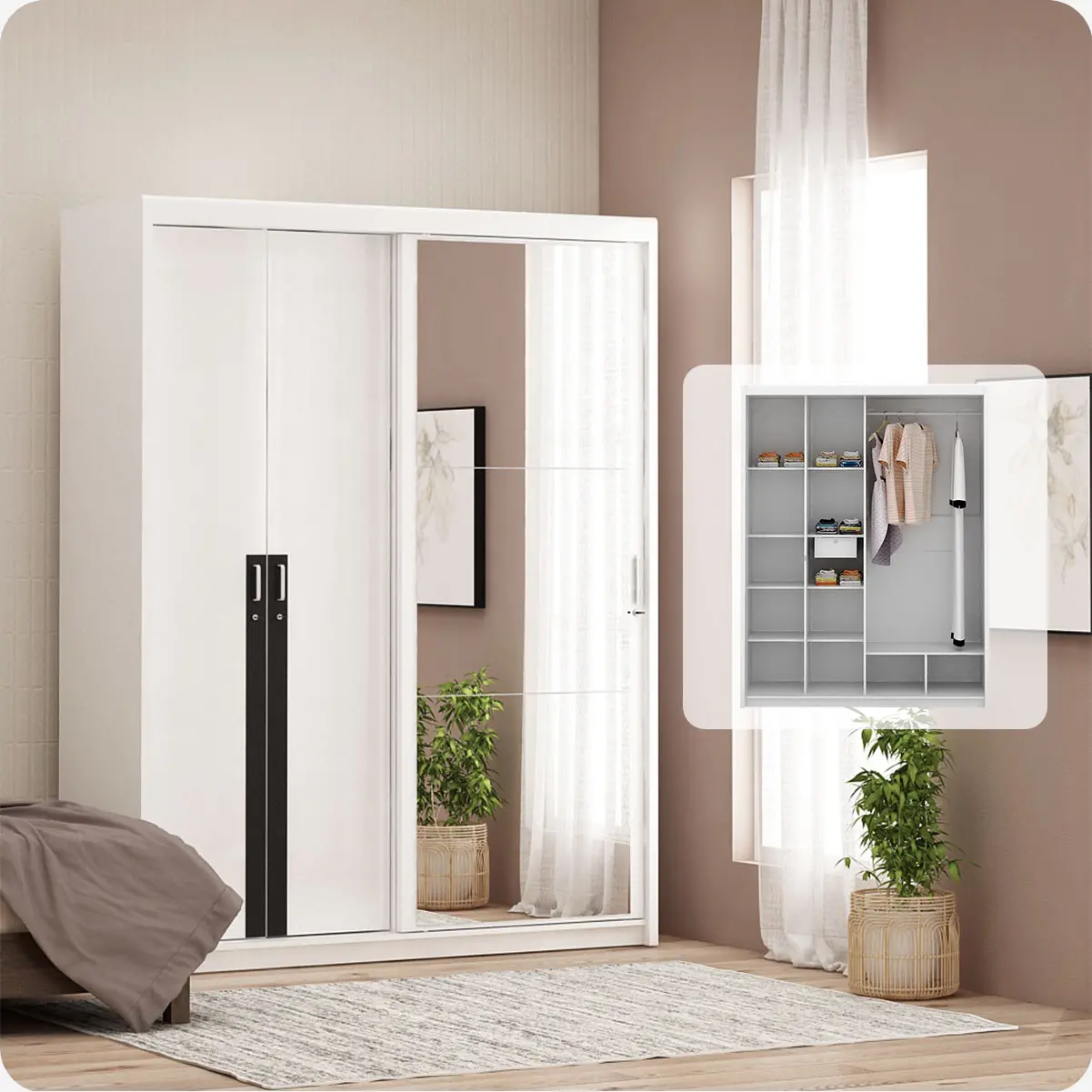 PIRA - IOWA WD164 SSL GL LEMARI PAKAIAN PINTU GESER warna WHITE GL - BLACK GL - PIRA - foto 5