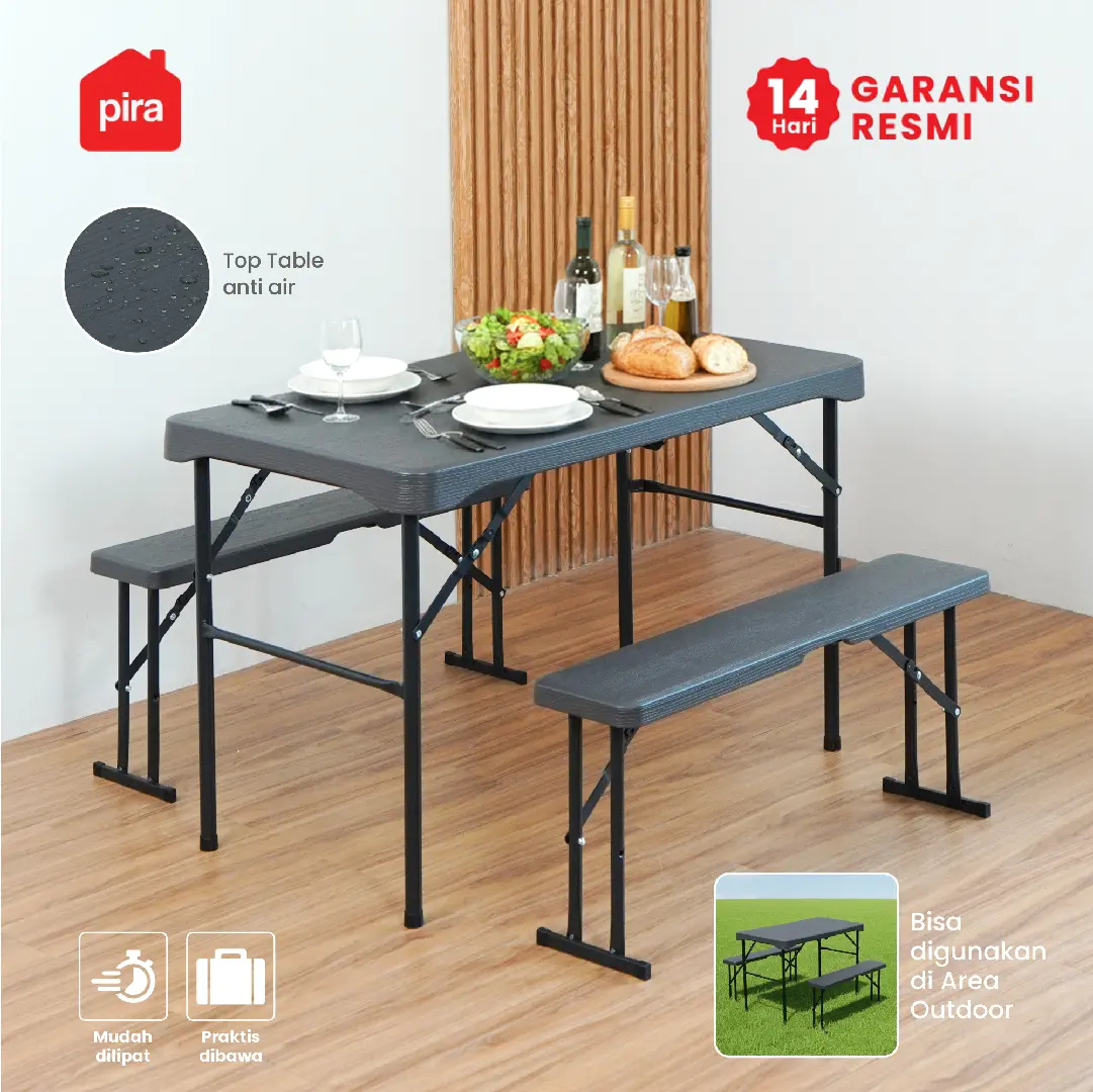 PIRA - FOLDA FD108 BC W SET MEJA LIPAT OUTDOOR / MEJA SERBAGUNA / MEJA PIKNIK / MEJA MAKAN warna DARK GREY - PIRA - foto 1