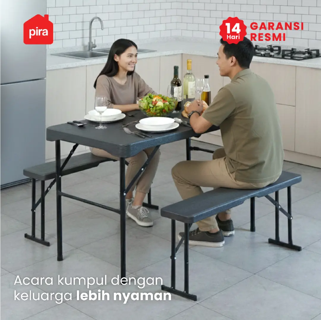 PIRA - FOLDA FD108 BC W SET MEJA LIPAT OUTDOOR / MEJA SERBAGUNA / MEJA PIKNIK / MEJA MAKAN warna DARK GREY - PIRA - foto 2