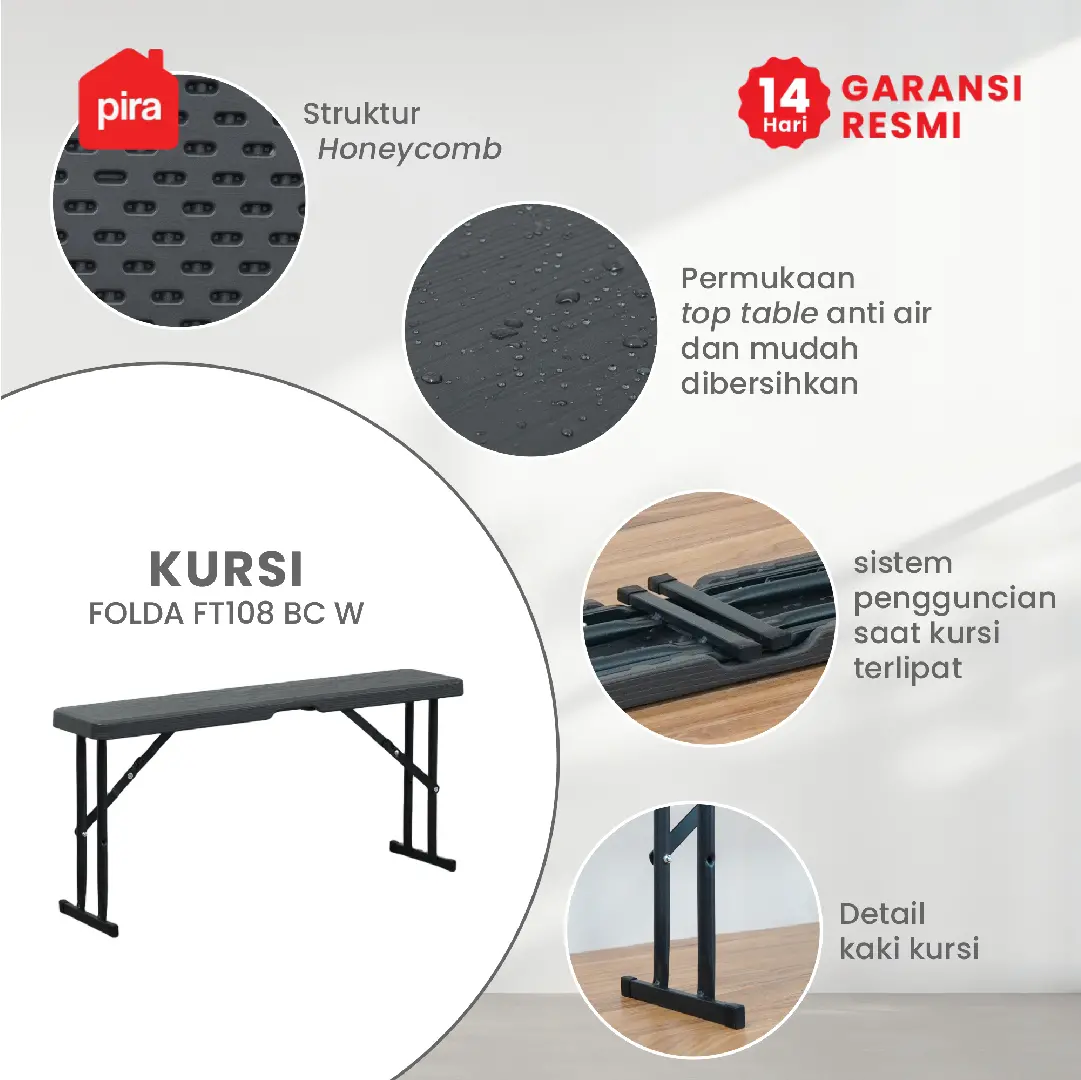 PIRA - FOLDA FD108 BC W SET MEJA LIPAT OUTDOOR / MEJA SERBAGUNA / MEJA PIKNIK / MEJA MAKAN warna DARK GREY - PIRA - foto 3