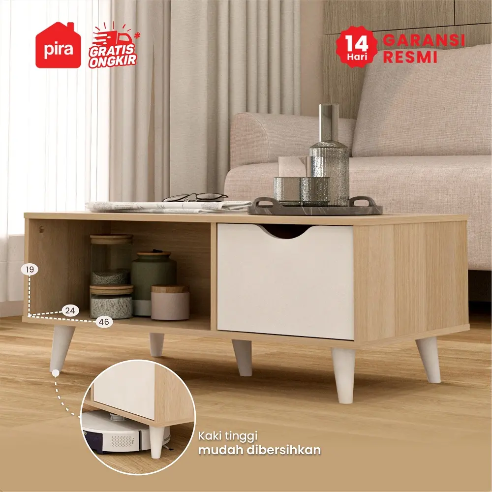 PIRA METROPOLIS -  FUJI CT80 MEJA TAMU / MEJA RUANG TAMU warna PRO OAK - WHITE - PIRA METROPOLIS - foto 2