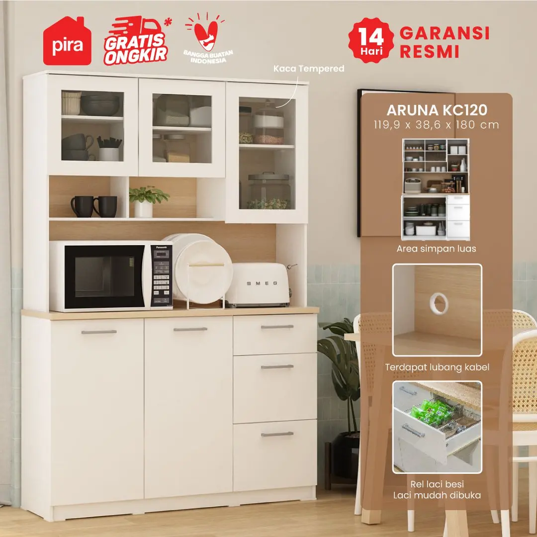 PIRA METROPOLIS - ARUNA KC120 LEMARI DAPUR / RAK DAPUR / KITCHEN SET / KABINET DAPUR warna WHITE - PRO OAK - PIRA METROPOLIS OX - foto 1