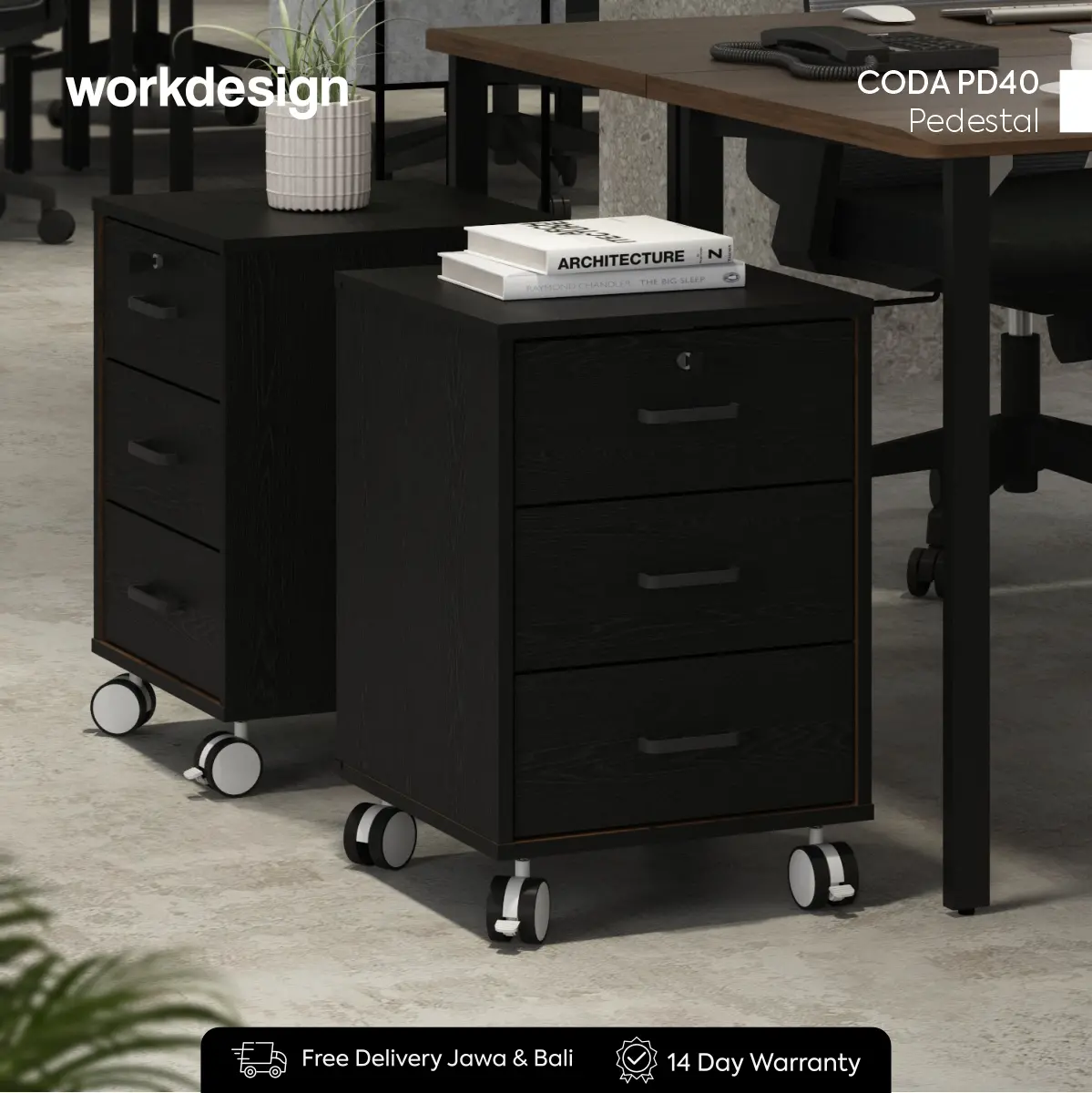 WORKDESIGN CODA PD40 PEDESTAL / LEMARI LACI / LEMARI ARSIP KANTOR warna BLACK OAK - WORKDESIGN - foto 1