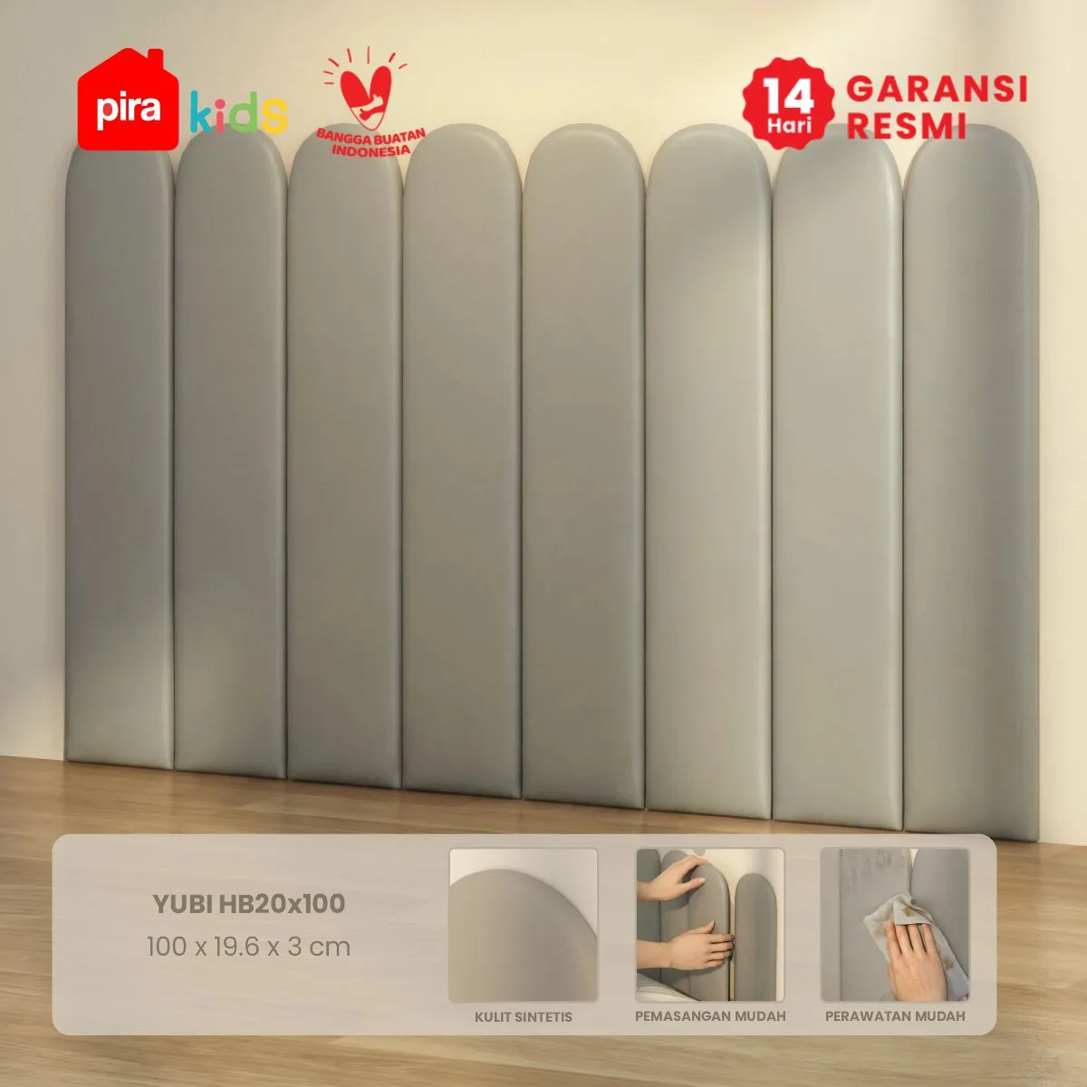PIRA KIDS - YUBI HB20X100 HEADBOARD KASUR / WALL PANEL 3D / WALLPAPER FOAM 3D / SANDARAN BERMAIN ANAK 1 PCS warna LIGHT GREY - PIRA KIDS - foto 1
