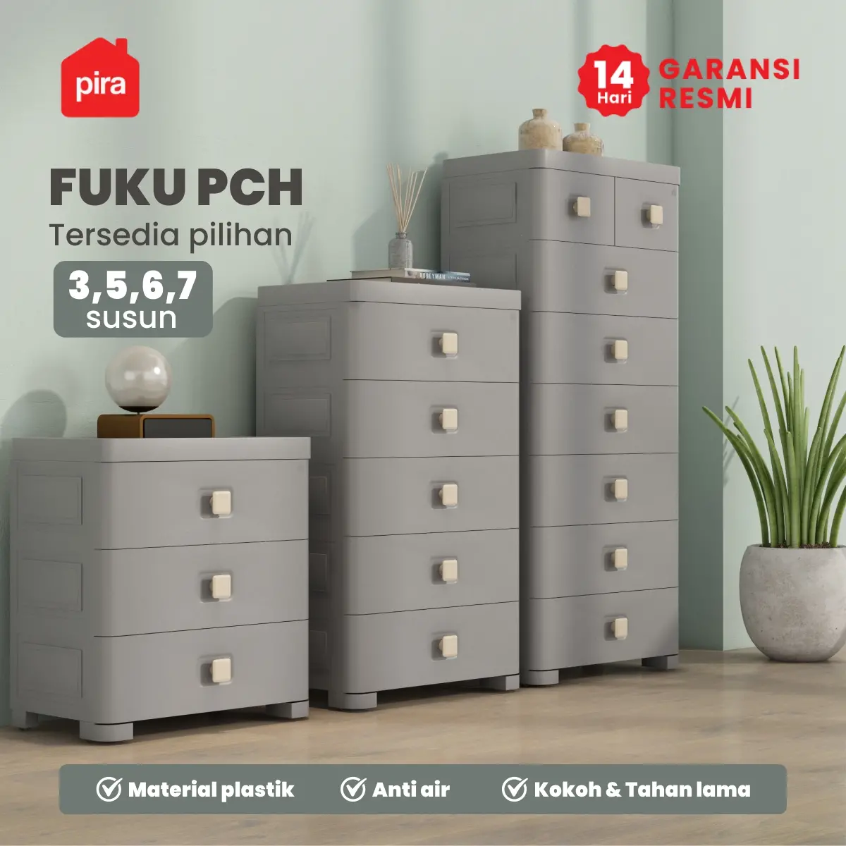 PIRA METROPOLIS - FUKU PCH6 LEMARI LACI / LACI PLASTIK / LEMARI SUSUN PLASTIK / LEMARI BAYI / LEMARI PAKAIAN ANAK warna GREY - PIRA METROPOLIS - foto 3