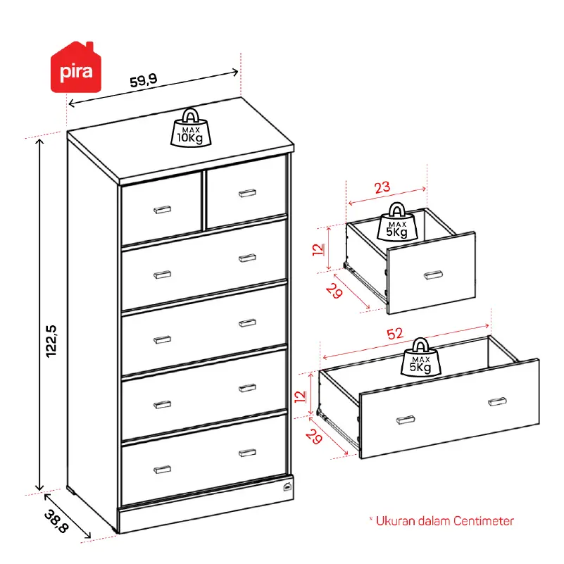 PIRA METROPOLIS - YORK CH4+2 LEMARI LACI / LEMARI SUSUN / DRAWER warna PRO OAK - PIRA METROPOLIS - foto 4