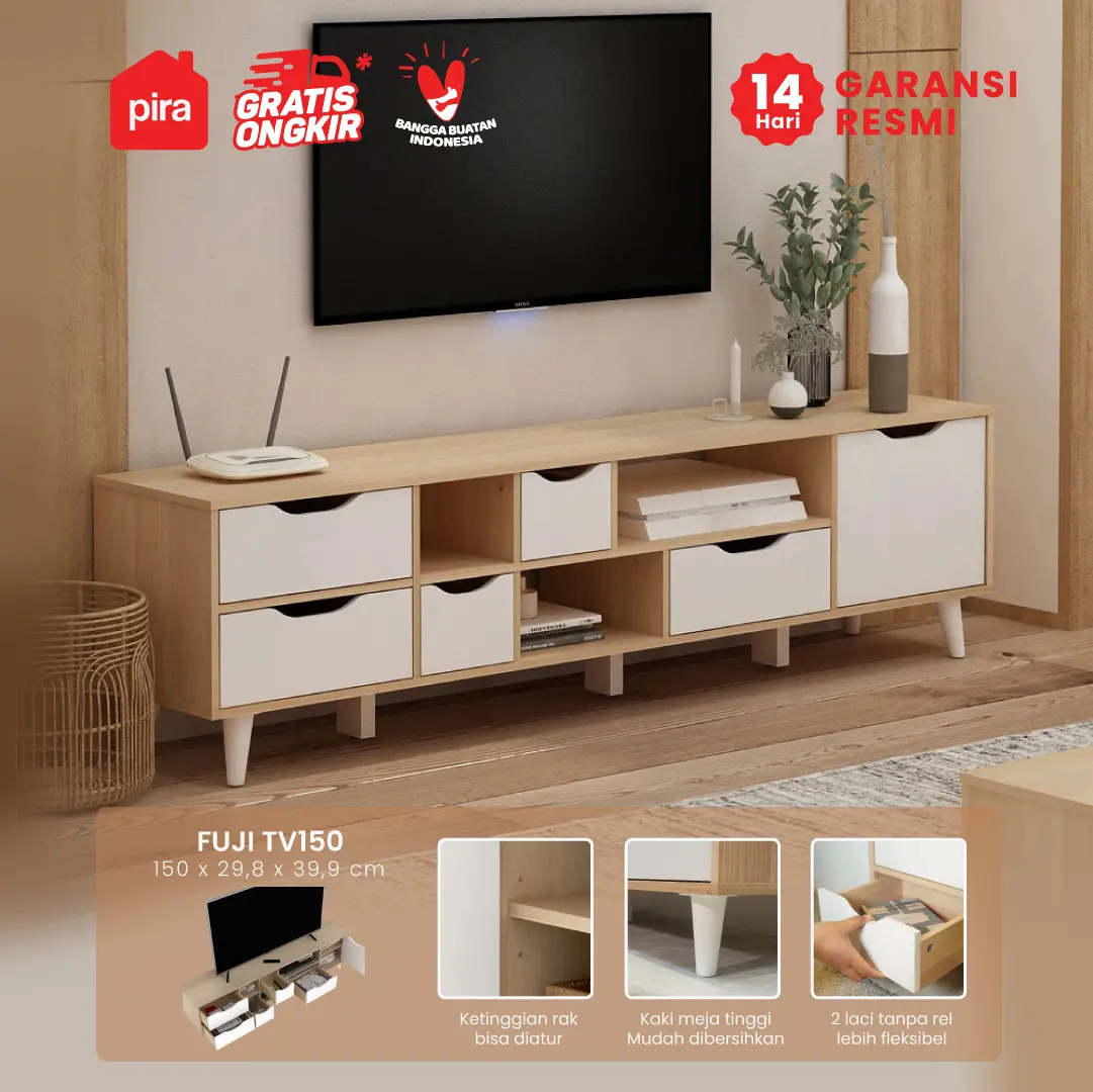 PIRA METROPOLIS OX -  FUJI TV150 MEJA TV / RAK TV MINIMALIS warna PRO OAK - WHITE - PIRA METROPOLIS OX - foto 1