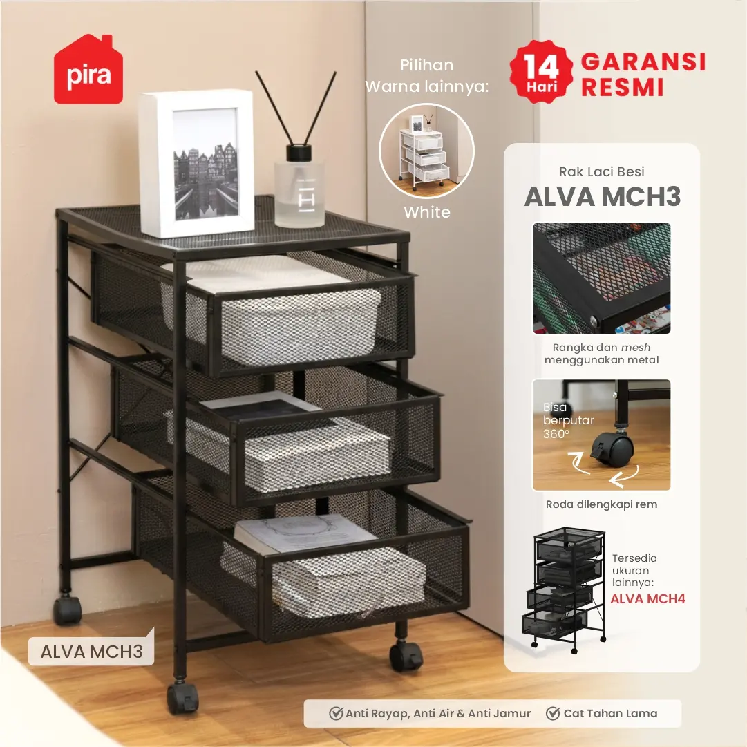 PIRA METROPOLIS - ALVA MCH3 RAK LACI BESI / DRAWER PENYIMPANAN BESI / RAK SUSUN BESI / LACI DOKUMEN warna BLACK - PIRA METROPOLIS - foto 1
