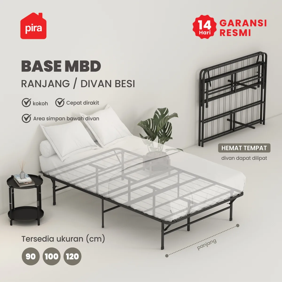 PIRA - BASE FOLDING MBD120 DIPAN BESI / RANJANG / TEMPAT TIDUR BESI warna BLACK - PIRA - foto 1