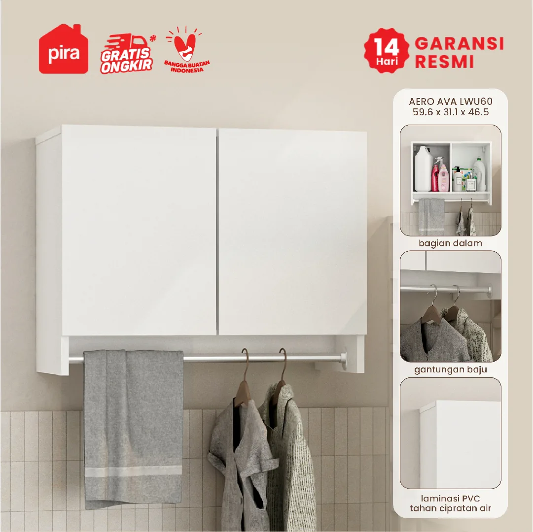 PIRA - AERO LWU60 RAK MESIN CUCI / RAK DINDING PENYIMPANAN warna WHITE - PIRA - foto 1