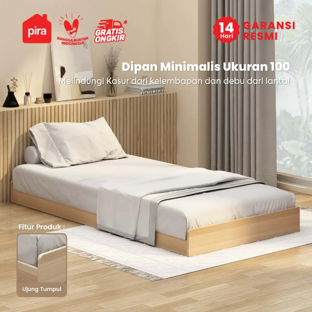PIRA - NIDO BD100 DIPAN / DIPAN TEMPAT TIDUR / ALAS KASUR / RANJANG warna PRO OAK - PIRA - foto 1