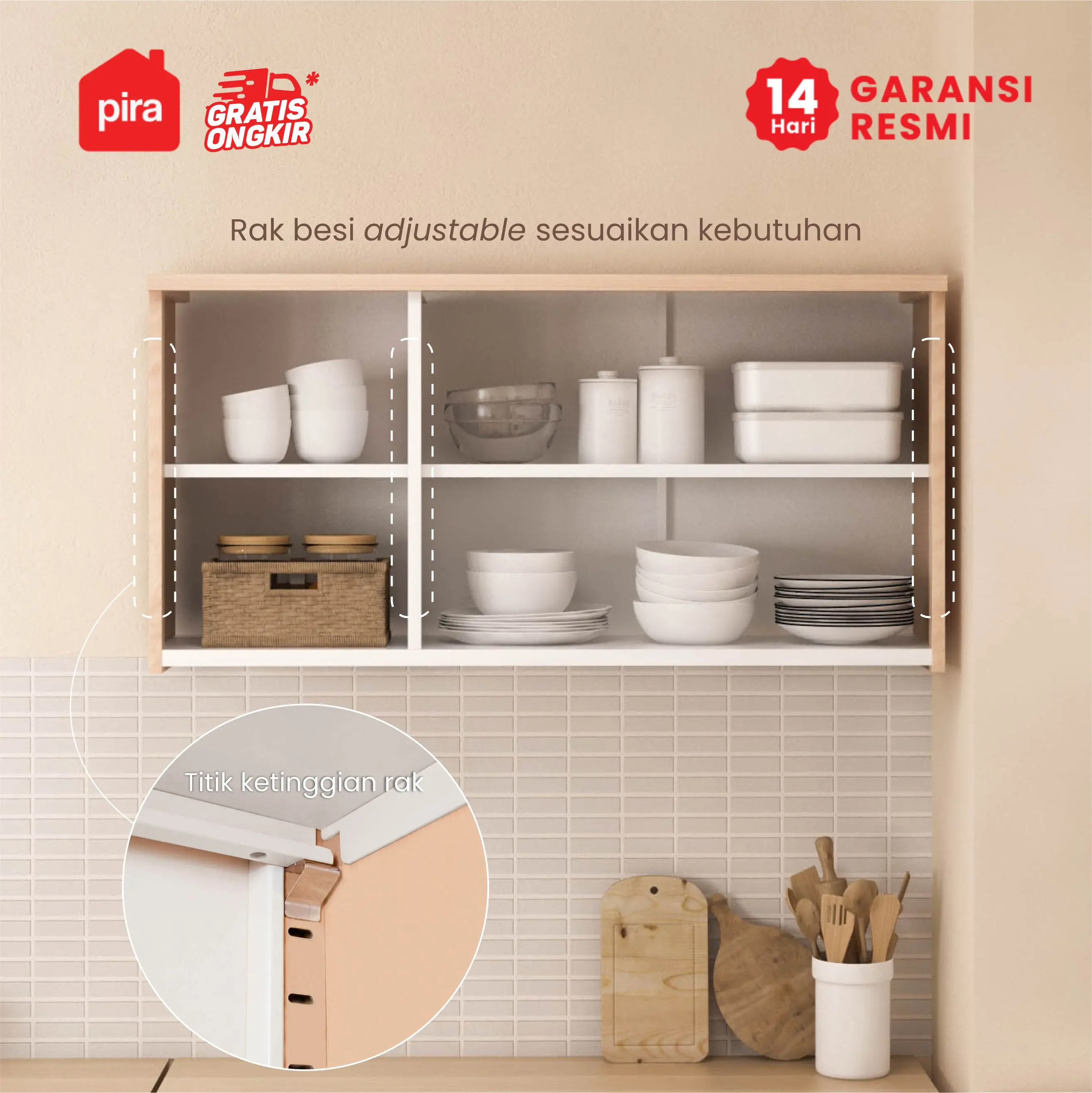 PIRA -  CUISI MKCWU KITCHEN SET / RAK DAPUR BESI / LEMARI DAPUR BESI / RAK DAPUR warna PRO OAK - WHITE - PIRA - foto 3