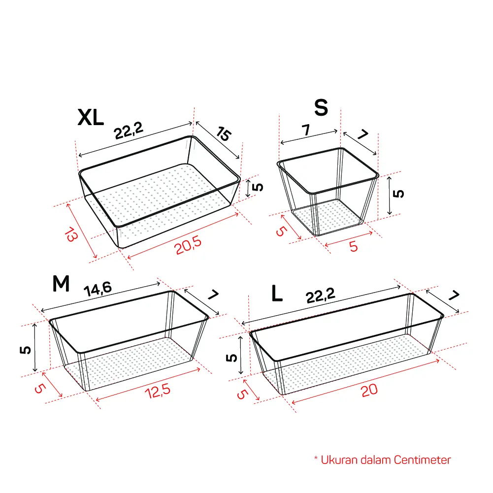 Panduan ukuran PIRA HOME -  SHITA DRAWER25 PO ORGANIZER LACI BENING / SEKAT LACI TRANSPARAN ISI 25 PCS warna CLEAR - PIRA HOME