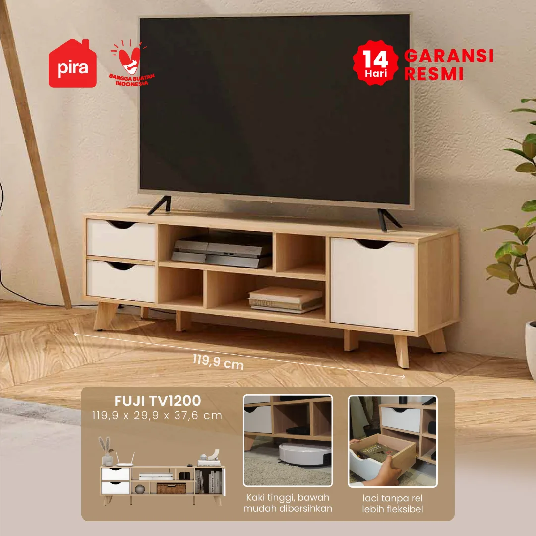 PIRA METROPOLIS OX - FUJI TV1200 MEJA TV / RAK TV / LEMARI TV warna PRO OAK - WHITE - PIRA METROPOLIS OX - foto 1