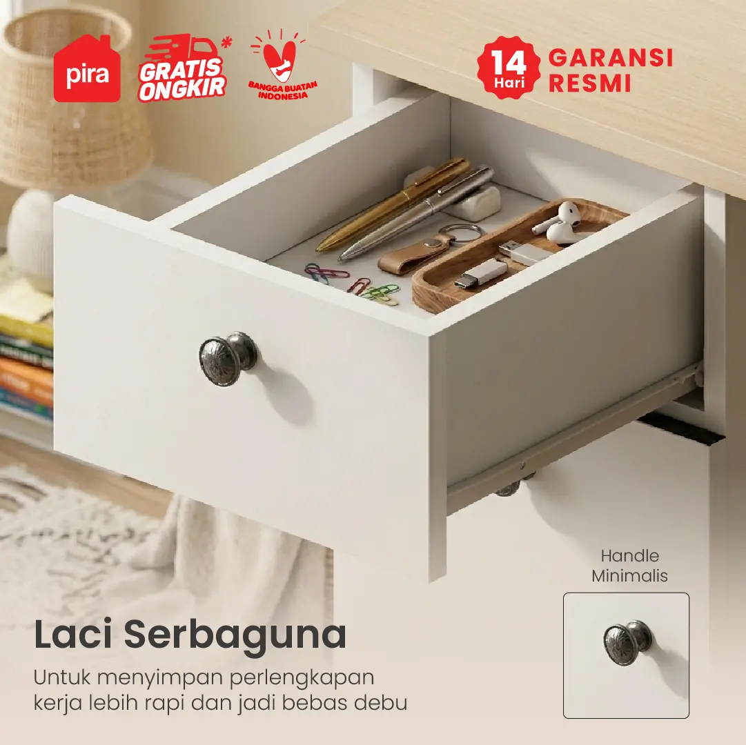 PIRA OX - NOAH DK MEJA KERJA / MEJA BELAJAR warna WHITE SM - PRO OAK - PIRA - foto 4