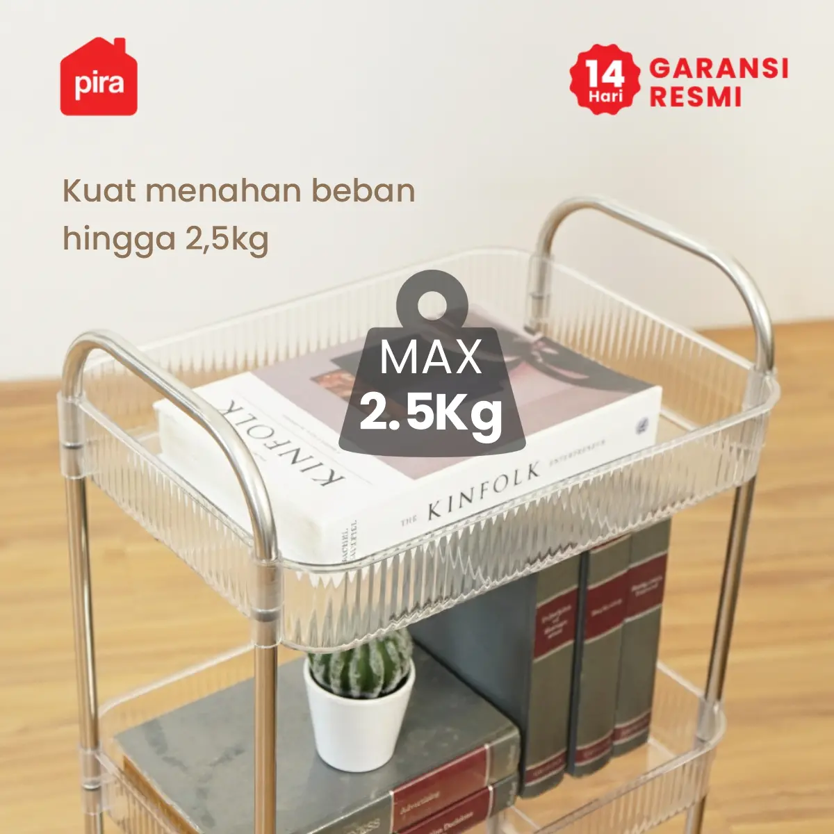 PIRA - YUMI PKT RAK TROLI / RAK PENYIMPANAN / RAK SERBAGUNA / RAK SUSUN / RAK PLASTIK 3/4 SUSUN DENGAN RODA warna CLEAR - PIRA - foto 3