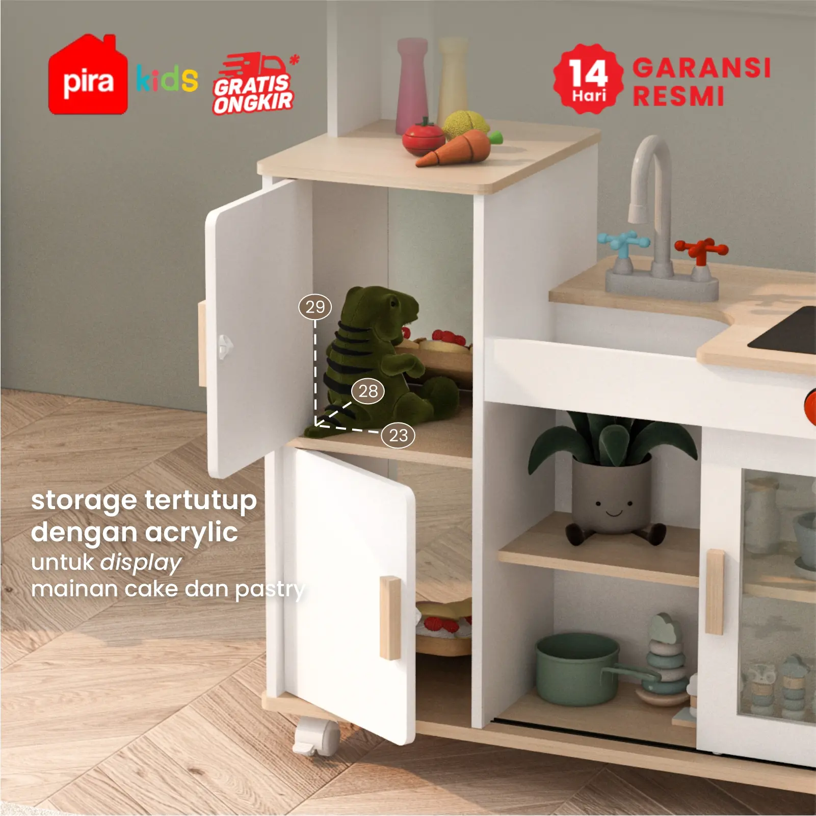 PIRA KIDS -  MORI SHOP PP PRETEND PLAY TOKO JUALAN / MARKET BOOTH / GEROBAK WARUNG MAINAN ANAK warna WHITE SM - PRO OAK - PIRA METROPOLIS - foto 5