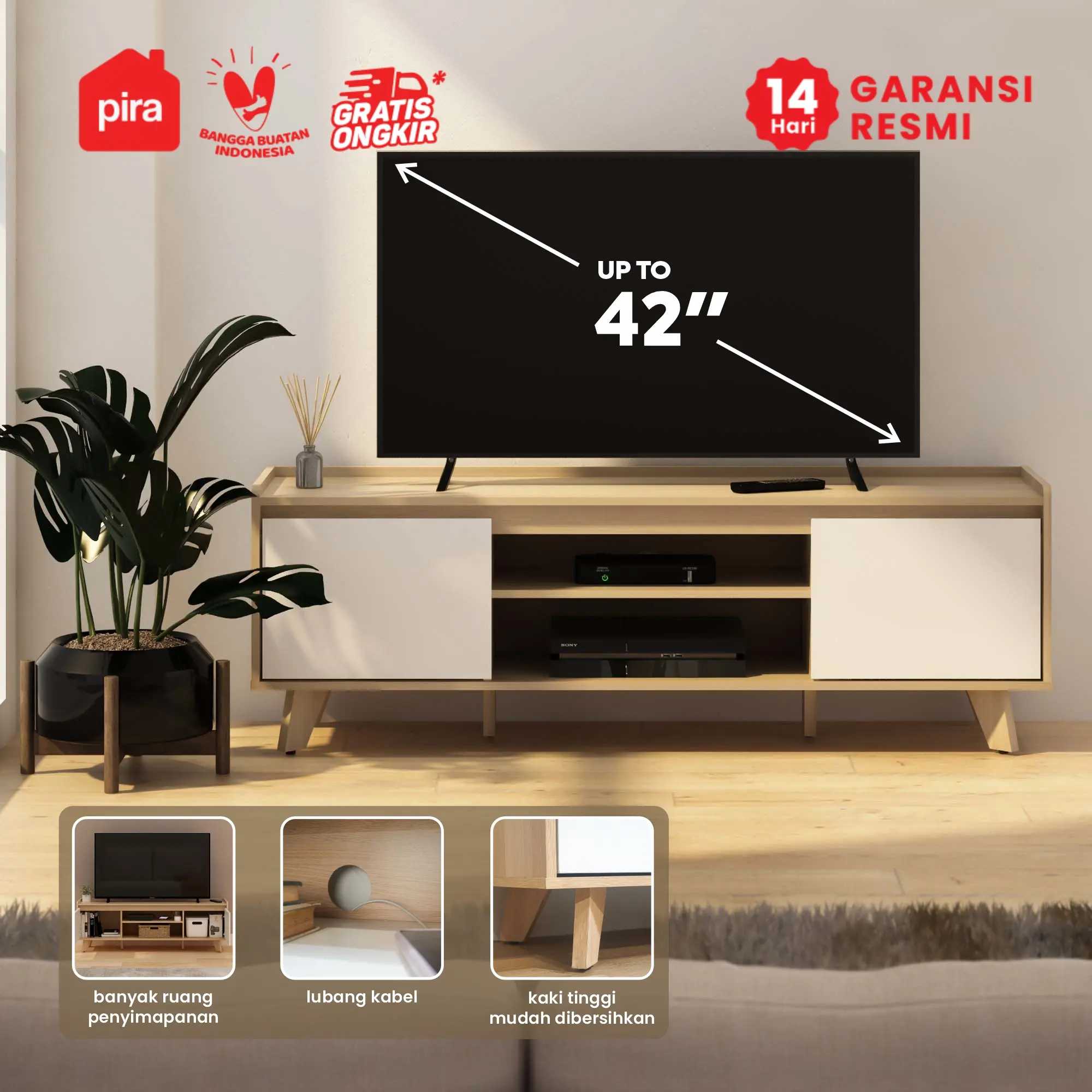 PIRA METROPOLIS OX - HARPER TV120 MEJA TV / RAK TV warna PRO OAK - WHITE - PIRA METROPOLIS OX - foto 3