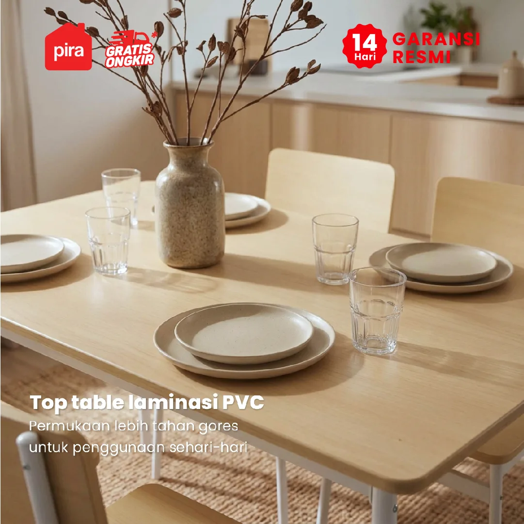 PIRA - ARA DTS110 MEJA MAKAN SET 4 KURSI warna CREAM OAK - WHITE - PIRA - foto 3