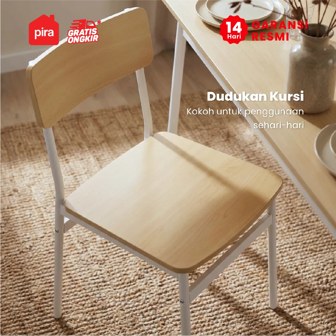 PIRA - ARA DTS110 MEJA MAKAN SET 4 KURSI warna CREAM OAK - WHITE - PIRA - foto 6