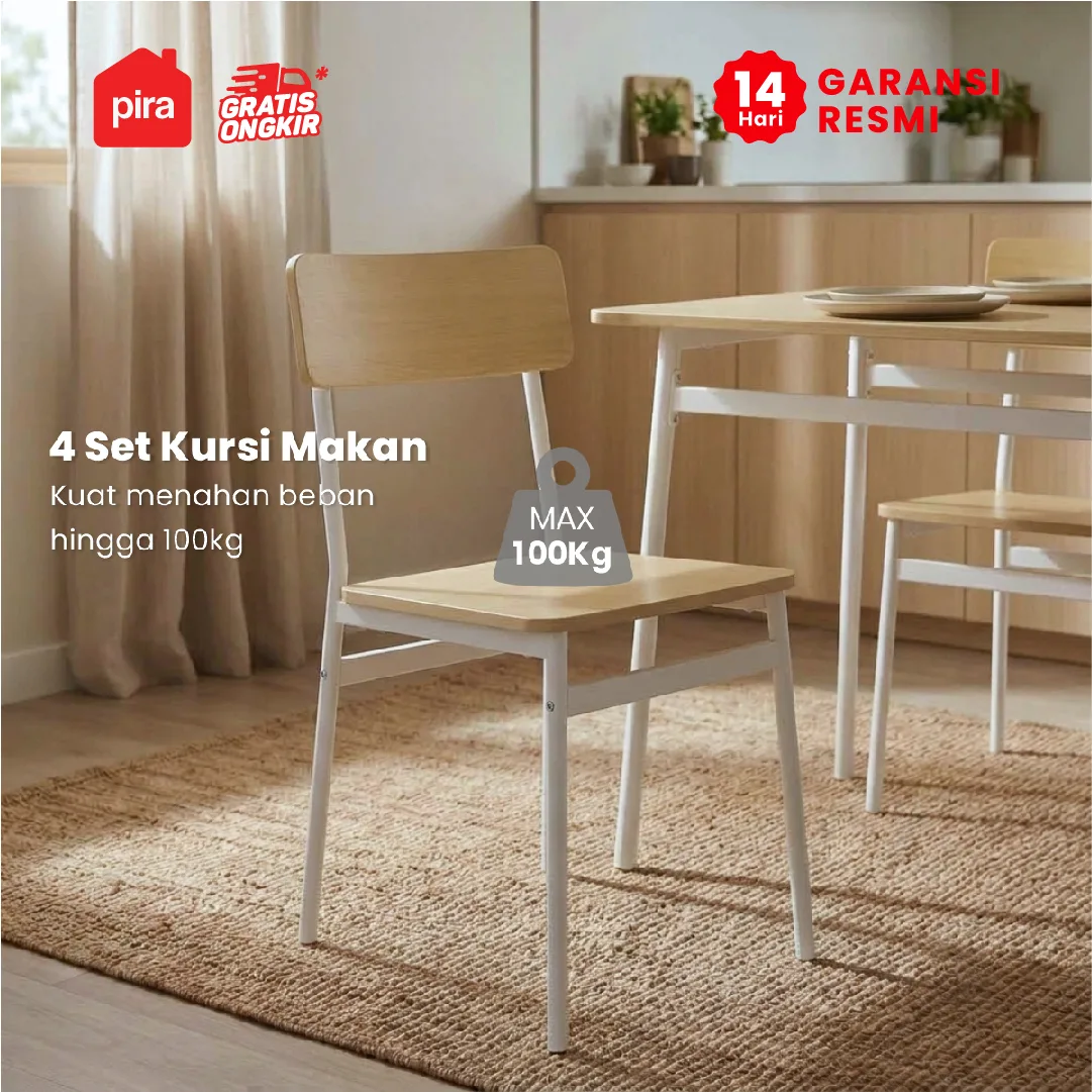 PIRA - ARA DTS110 MEJA MAKAN SET 4 KURSI warna CREAM OAK - WHITE - PIRA - foto 7