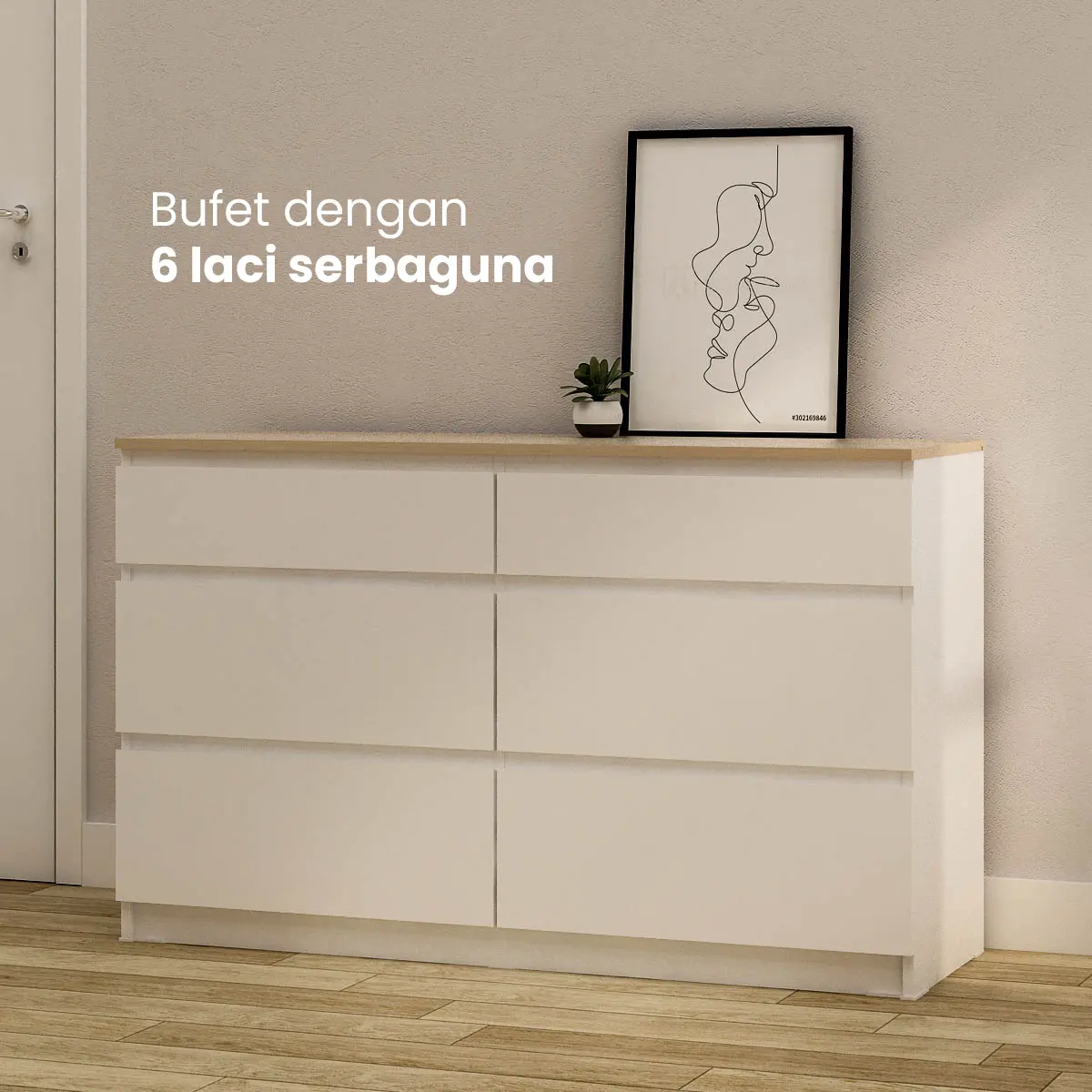 PIRA - LINUS CH3+3 LEMARI LACI warna WHITE SM - PRO OAK - PIRA - foto 2