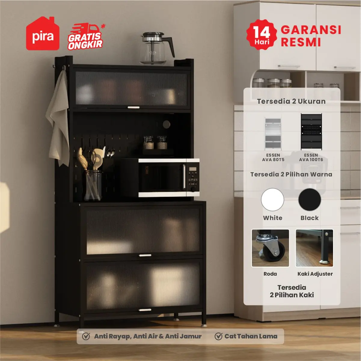 PIRA - ESSEN AVA MKC 80T5 LEMARI DAPUR / RAK DAPUR / RAK OVEN / RAK MICROWAVE / RAK PIRING / RAK DAPUR BESI warna BLACK - PIRA - foto 1