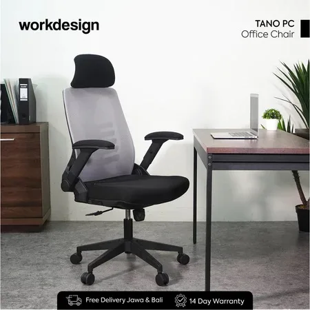 WORKDESIGN TANO PC KURSI KANTOR / KURSI KERJA ERGONOMIS DENGAN LUMBAR SUPPORT warna GREY - BLACK - WORKDESIGN - foto 1