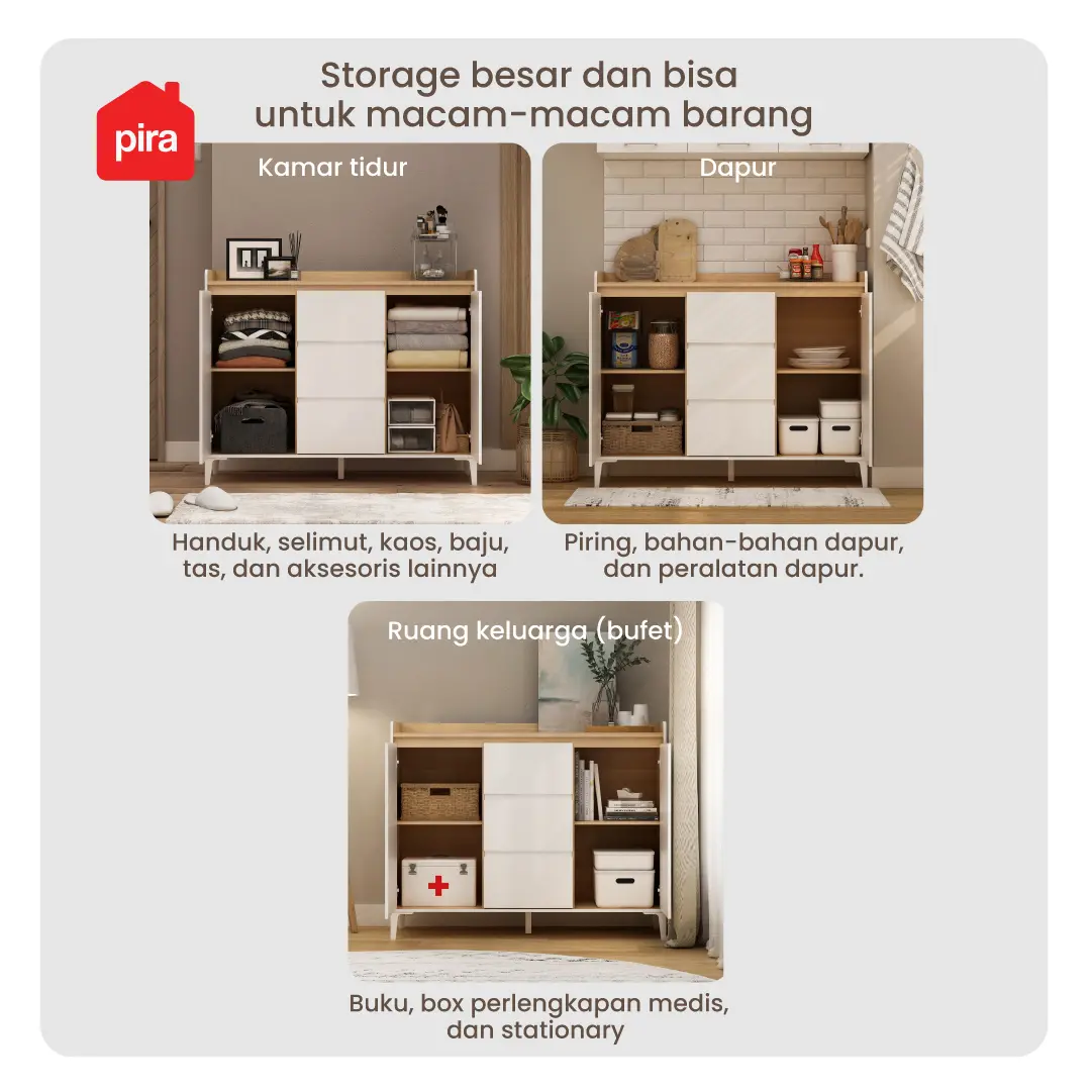 PIRA METROPOLIS OX - HIRO SB120 BUFET / KABINET / SIDEBOARD / MEJA TV warna WHITE - PRO OAK - PIRA METROPOLIS OX - foto 3