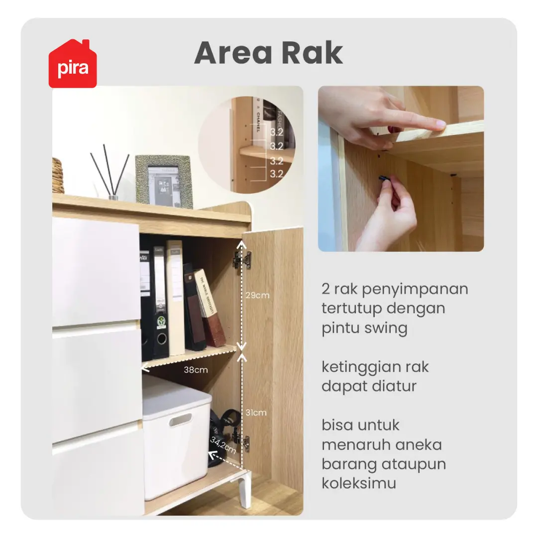 PIRA METROPOLIS OX - HIRO SB120 BUFET / KABINET / SIDEBOARD / MEJA TV warna WHITE - PRO OAK - PIRA METROPOLIS OX - foto 6