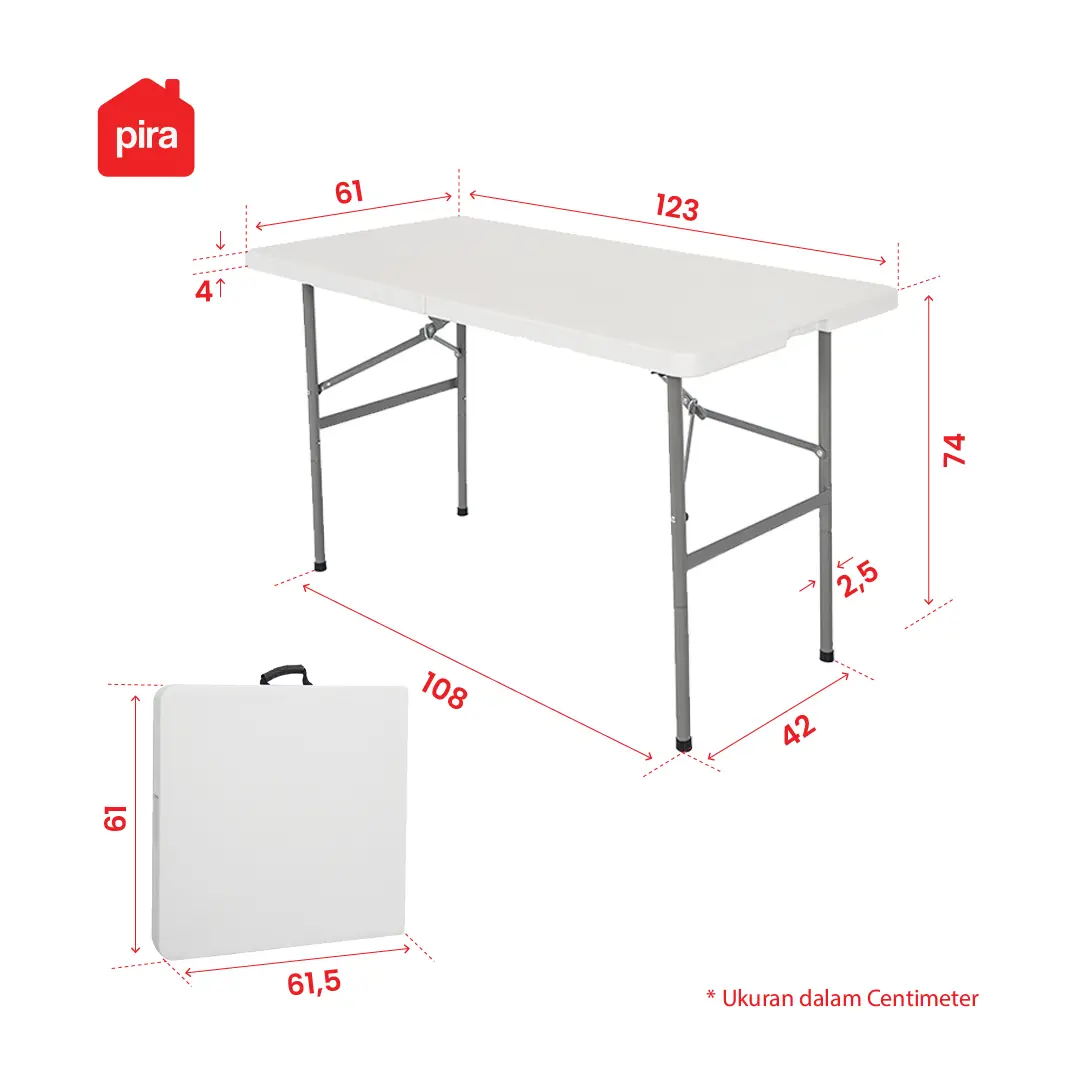 Panduan ukuran PIRA - FOLDA FT122 H MEJA SERBAGUNA / MEJA LIPAT OUTDOOR / MEJA TAMAN / MEJA MAKAN warna WHITE - PIRA