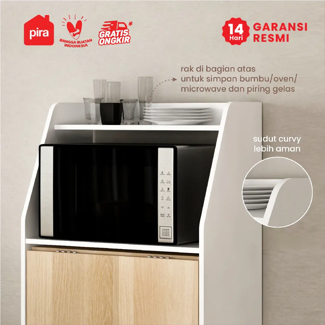 PIRA - KUMI DT MEJA MAKAN / MEJA MAKAN LIPAT DENGAN BUFET warna WHITE SM - PRO OAK - PIRA - foto 2