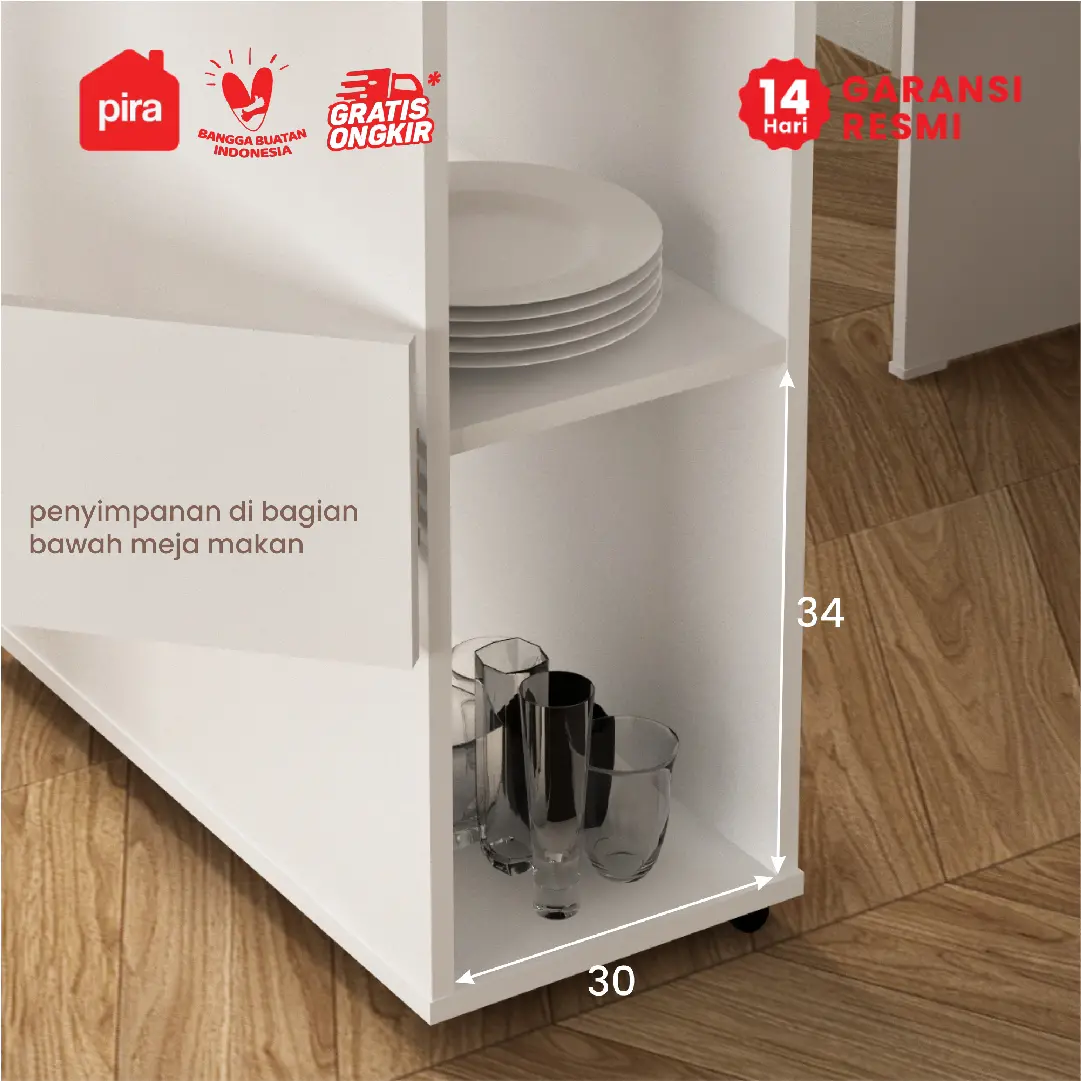 PIRA - KUMI DT MEJA MAKAN / MEJA MAKAN LIPAT DENGAN BUFET warna WHITE SM - PRO OAK - PIRA - foto 4