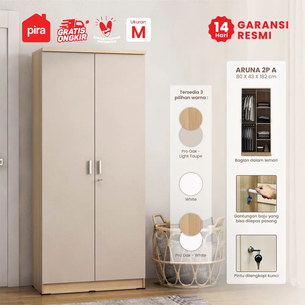 PIRA METROPOLIS OX - ARUNA 2P LEMARI PAKAIAN 2 PINTU warna PRO OAK - LIGHT TAUPE - PIRA METROPOLIS - foto 1