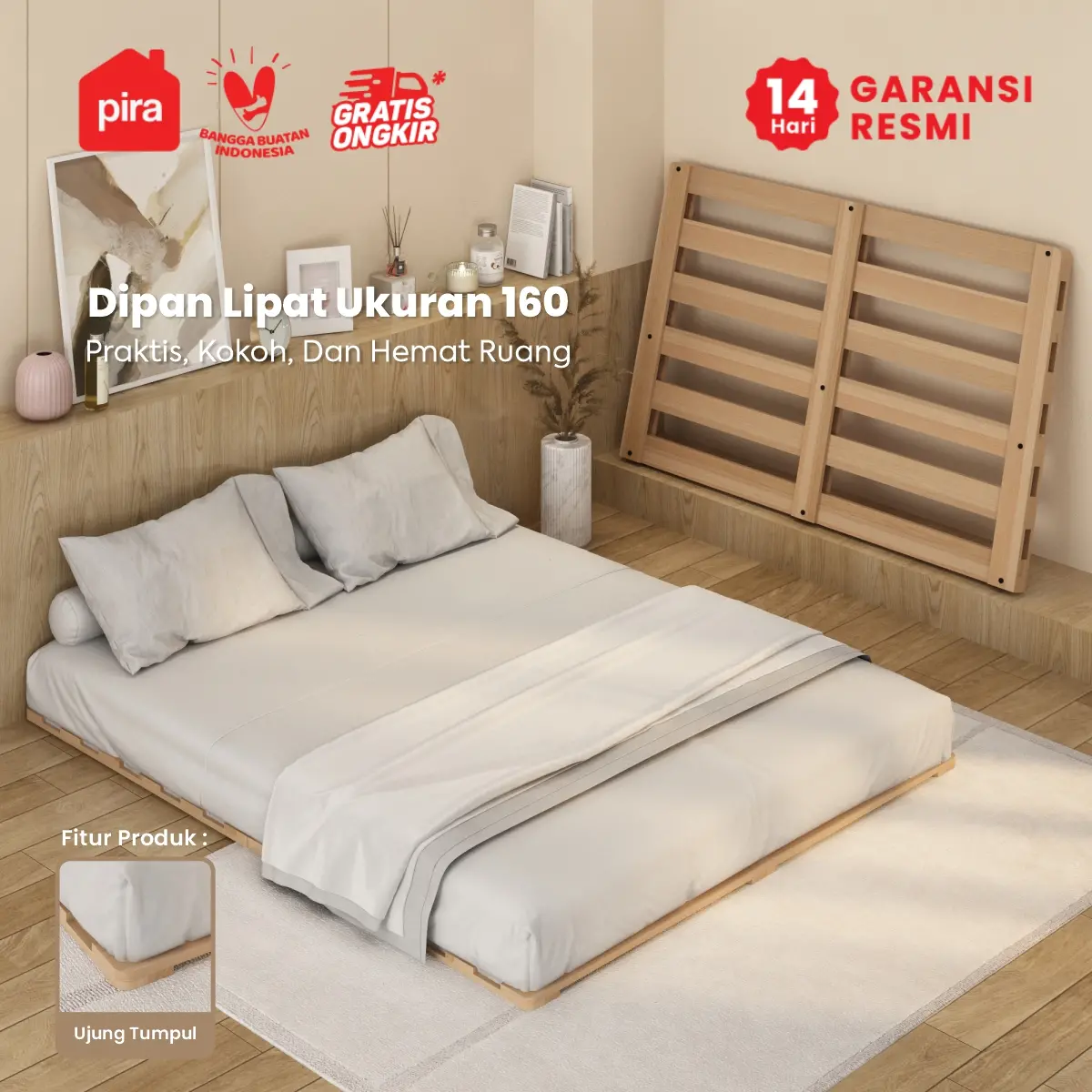 PIRA -  ONDA BD160 DIPAN / DIPAN TEMPAT TIDUR / ALAS KASUR / RANJANG warna PRO OAK - PIRA - foto 1