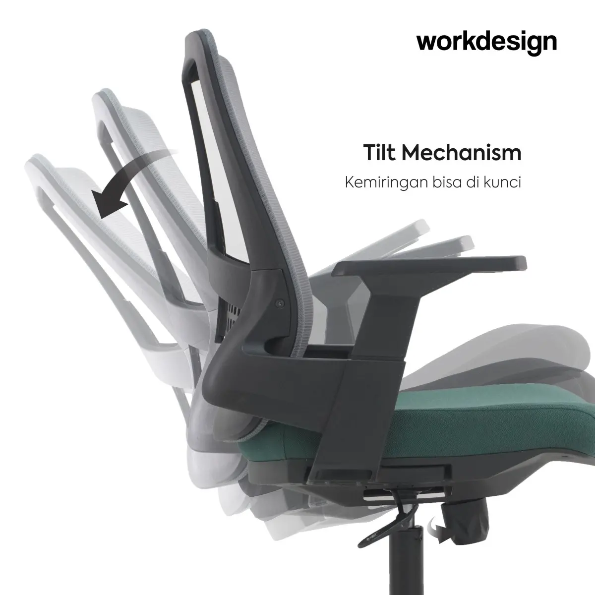 WORKDESIGN AHSOKA EC KURSI KANTOR / KURSI KERJA ERGONOMIS DENGAN LUMBAR SUPPORT warna DARK GREY - BLACK GREEN - WORKDESIGN - foto 4