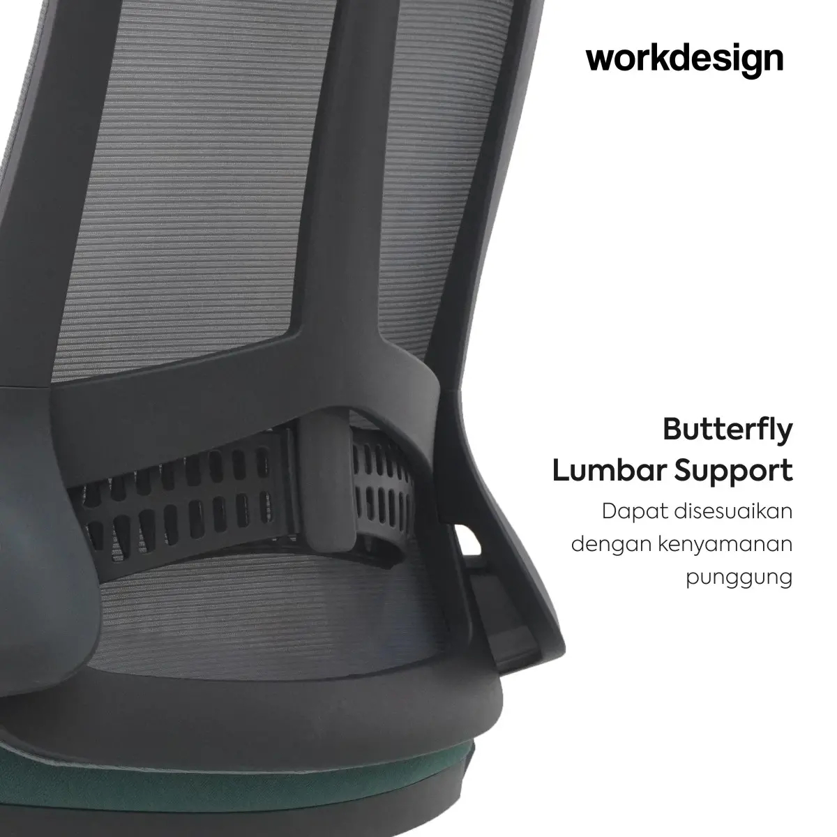 WORKDESIGN AHSOKA EC KURSI KANTOR / KURSI KERJA ERGONOMIS DENGAN LUMBAR SUPPORT warna DARK GREY - BLACK GREEN - WORKDESIGN - foto 5