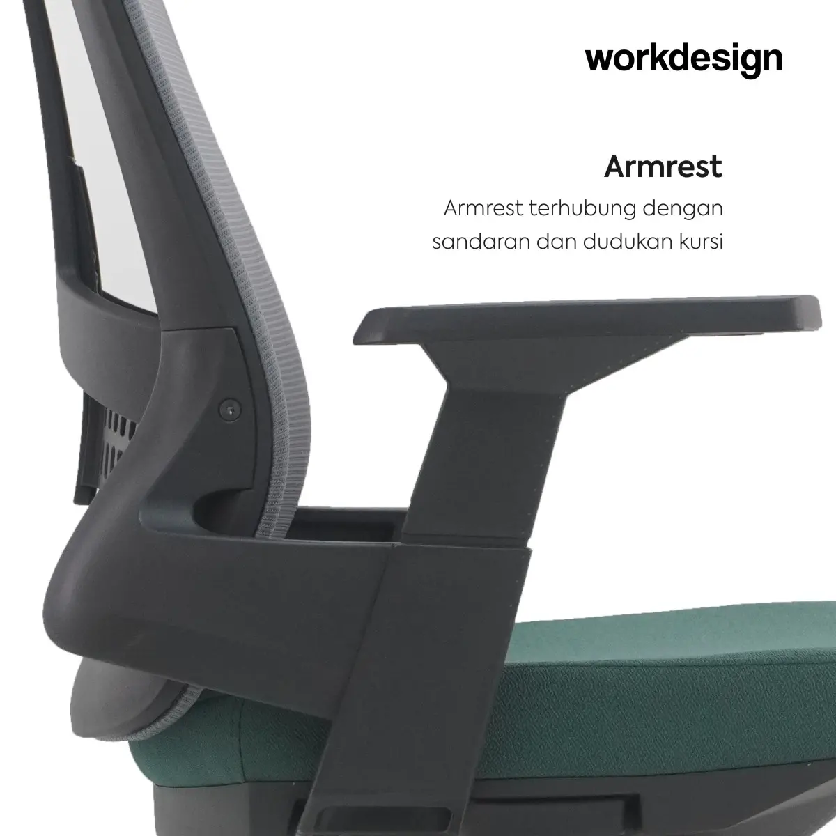 WORKDESIGN AHSOKA EC KURSI KANTOR / KURSI KERJA ERGONOMIS DENGAN LUMBAR SUPPORT warna DARK GREY - BLACK GREEN - WORKDESIGN - foto 6
