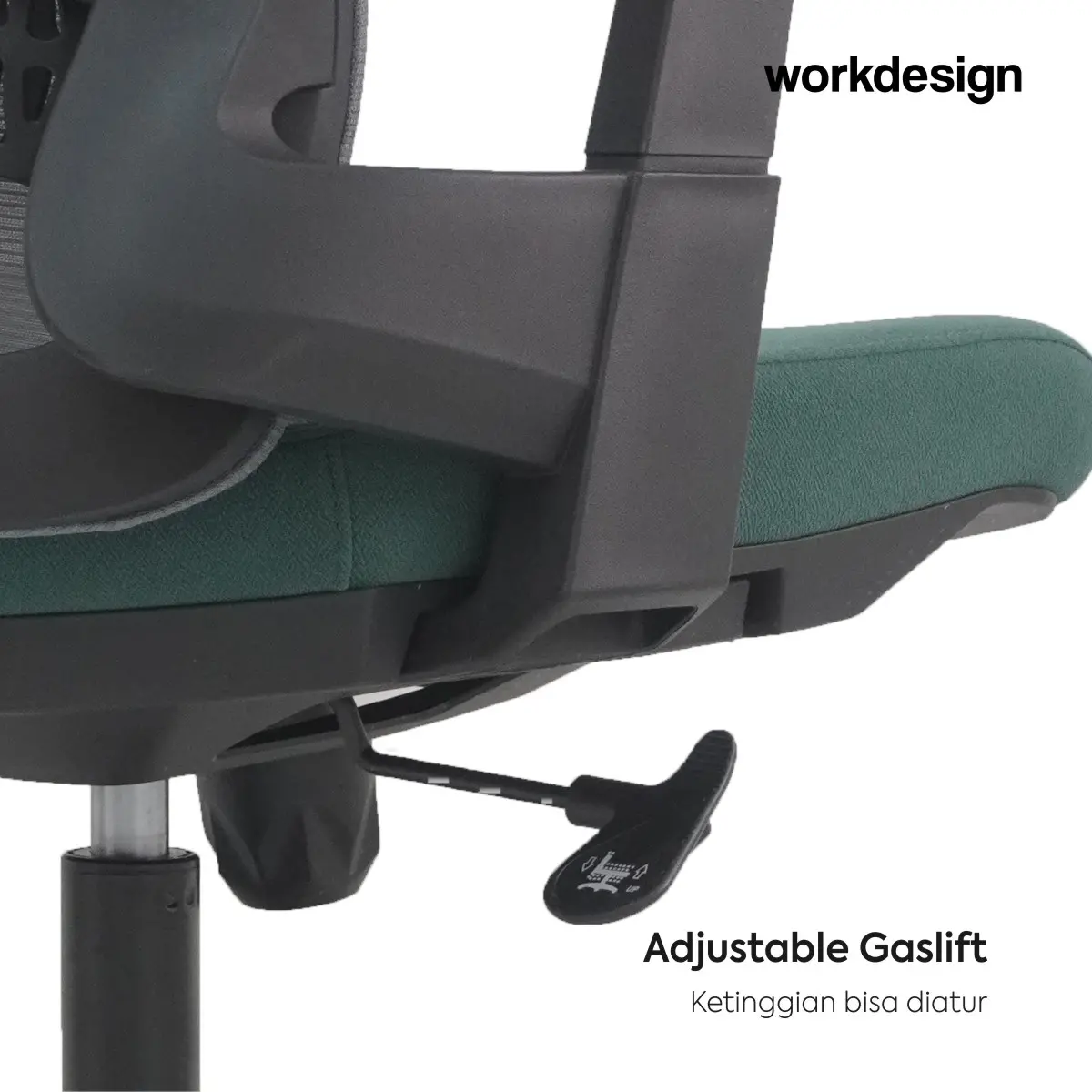 WORKDESIGN AHSOKA EC KURSI KANTOR / KURSI KERJA ERGONOMIS DENGAN LUMBAR SUPPORT warna DARK GREY - BLACK GREEN - WORKDESIGN - foto 7
