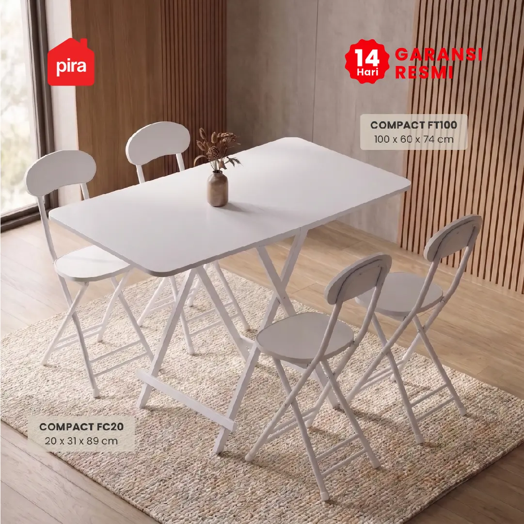 PIRA - COMPACT FT100 MEJA MAKAN / MEJA LIPAT / MEJA TERAS / MEJA CAFE / KURSI MAKAN / KURSI LIPAT / MEJA MAKAN SET KURSI warna WHITE MATTE - PIRA - foto 2