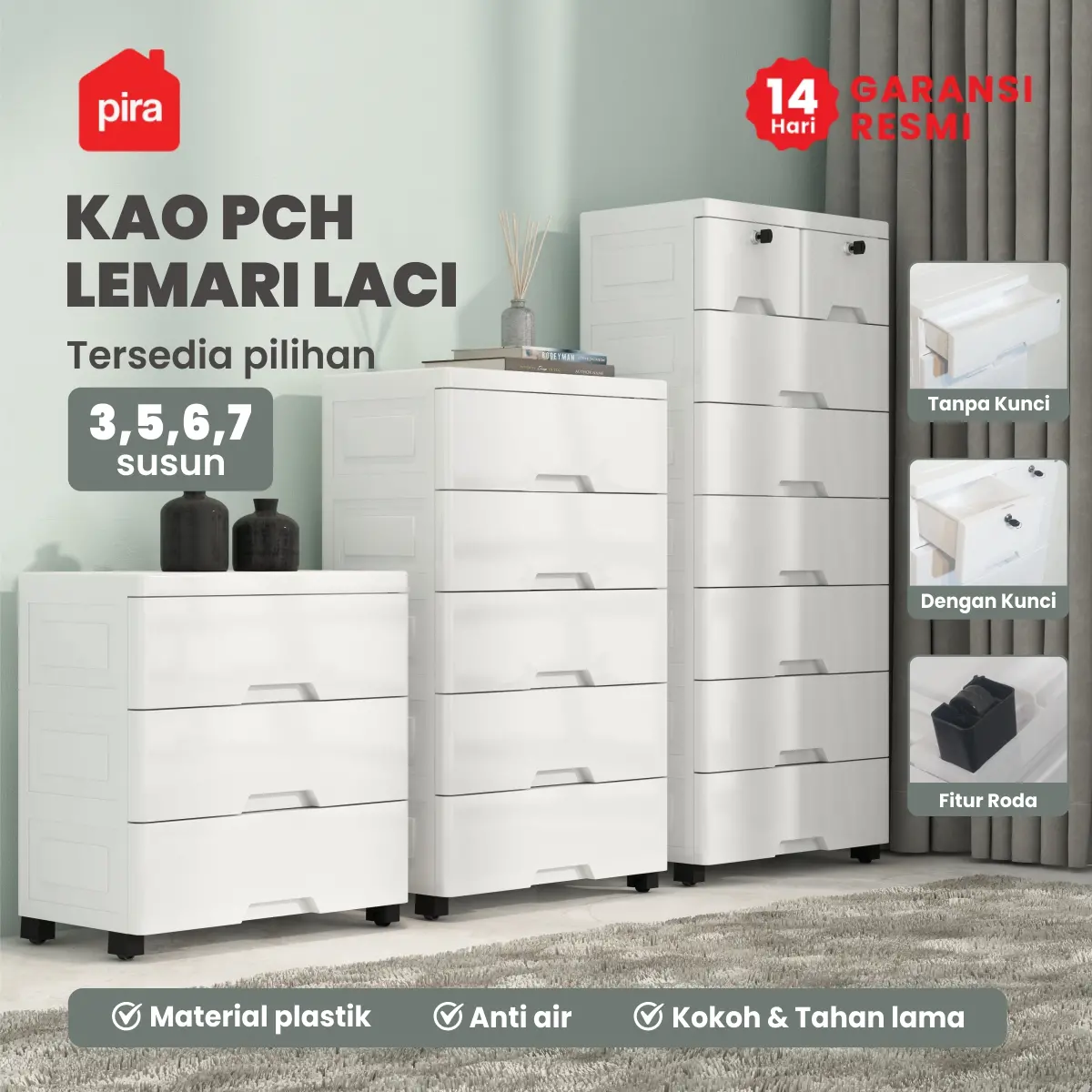PIRA METROPOLIS - KAO PCH4+2 LEMARI LACI PLASTIK / LEMARI PLASTIK / DRAWER PLASTIK / LEMARI BAYI / LEMARI PAKAIAN ANAK warna WHITE - PIRA METROPOLIS - foto 2